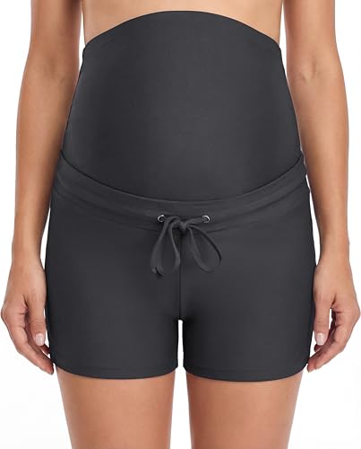 Foucome Women's Maternity Swim Shorts Over The Belly - color: Dark Grey, size: Medium