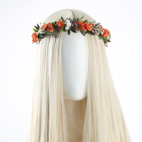 Orange Fairy Flower Headband, Boho Rose Floral Headpiece - color: Orange