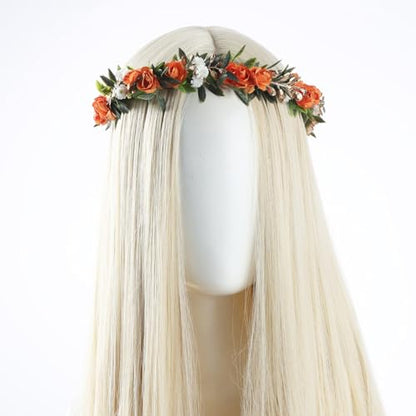 Orange Fairy Flower Headband, Boho Rose Floral Headpiece - color: Orange