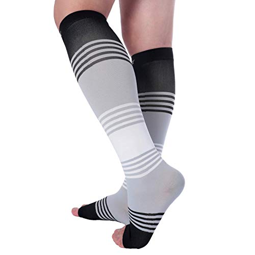 Doc Miller Open Toe Compression Socks 20-30 mmHg for Women & Men, 1 Pair - color: Open Toe BlackGrayWhite, size: Small