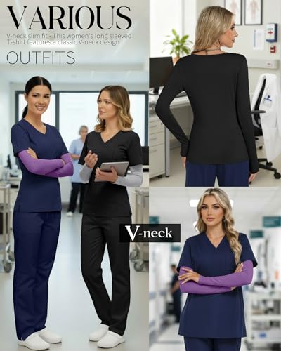 Neer 3 Pack Women Long Sleeve Underscrubs Shirts - color: Black, Light Gray, Lavender, size: X-Small