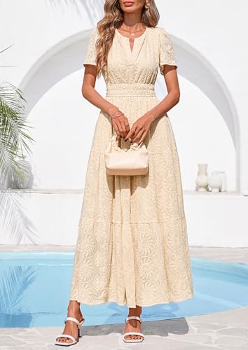 PRETTYGARDEN Womens Maxi Embroidered Wedding Guest Dress - color: Beige, size: Small