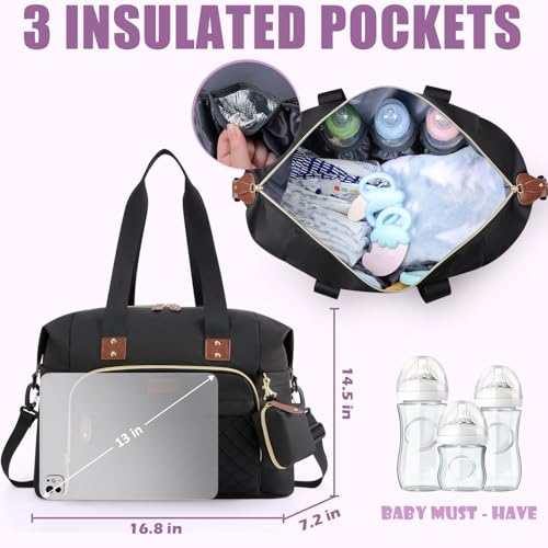 Tuwubi Diaper Bag Tote,Baby Diaper Bag with Pacifier Case - color: Black, size: Large