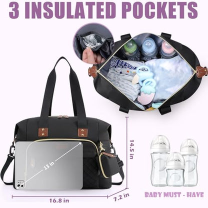 Tuwubi Diaper Bag Tote,Baby Diaper Bag with Pacifier Case - color: Black, size: Large