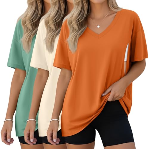 3 Pack Women's Oversize Nursing Shirts - color: Orange, Cream, Light Green, size: X-Large