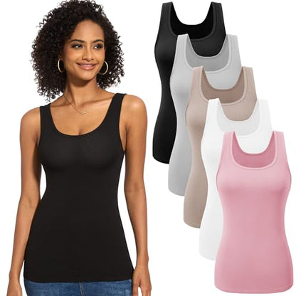 TVKSOM 5 Pack Basic Ribbed Tank Tops for Women Layering Undershirts - color: 5pack Pink,white,nude,light Gray,black, size: Small
