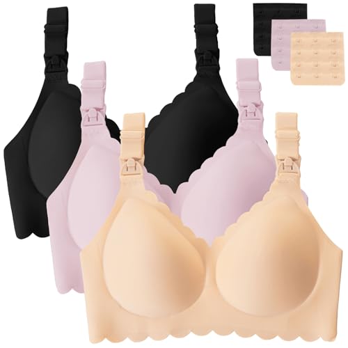 Gailife 3 Pack Nursing Bras for Breastfeeding Seamless Maternity Sleep Bra - color: Black/Beige/Pink, size: Medium