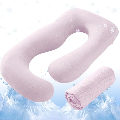 Sasttie Cooling Pregnancy Pillow Cover for 57-inch Maternity Pillow, Pink - color: Pink