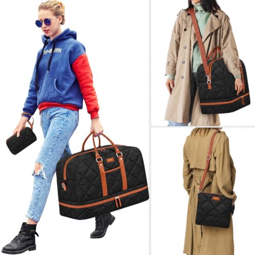 IBFUN Weekender Bags for Women, 3PCS Travel Set with Shoe Compartment 21.6 - color: A20-black+black