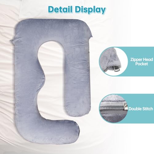 Pregnancy Pillow Replacement Cover Compatible with Momcozy Pillows, Removable and Washable U Shaped Smooth Maternity Pillow Cover, Soft Large Pillow Protector for Side, Gray (ONLY Pillowcase)