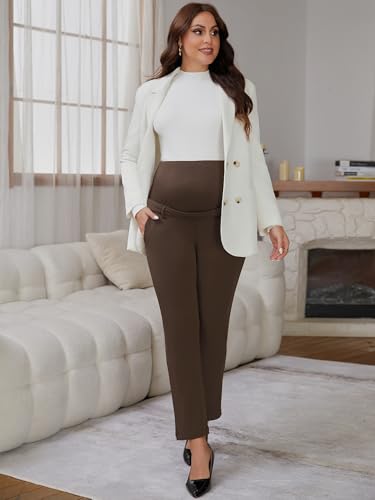Maternity Work Pants Skinny Office Trousers - color: Brown, size: Medium