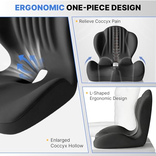 Ergonomic Seat Cushion with L-Shaped Design for Office Chair (Black) - color: Black