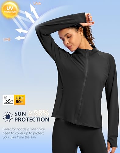 G Gradual Women's Sun Protection Lightweight Athletic Jacket Zip Up Jacket - color: Black, size: Large