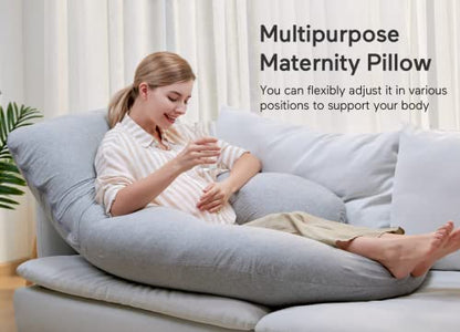 Momcozy Pregnancy Pillow for Sleeping - U Shaped Full Body Maternity Pillow - color: Hatha Grey