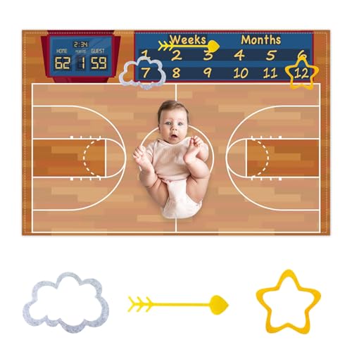 Vintage Brown Basketball Court Baby Monthly Milestone Blanket