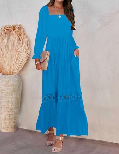 ZESICA Women's 2026 Boho Long Sleeve Fall Maxi Dress - color: Cobalt, size: Small