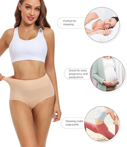 wirarpa Women's Underwear High Waisted Ladies Cotton Panties Soft Full Coverage Briefs 5 Pack - color: Beige-5p, size: 4X-Large