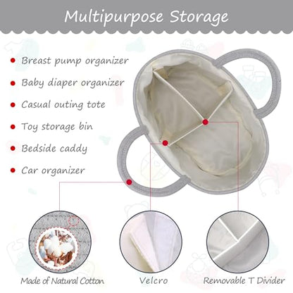 COMSE Large Cotton Rope Baby Diaper Caddy Organizer with Handles, Cool Gray - color: Cool Gray, size: Large