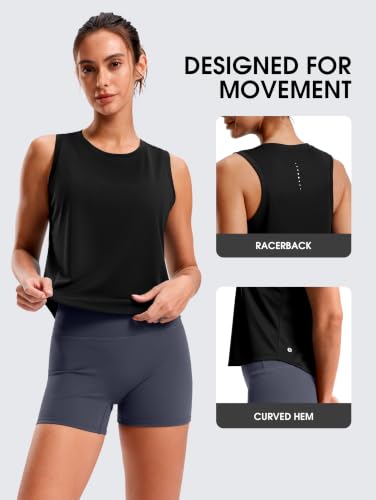 SANTINY Cropped Racerback Workout Tank Top (Black_M)