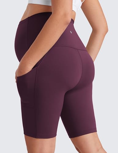 CRZ YOGA Maternity Biker Shorts Pockets 8" - color: Deep Purple, size: Large