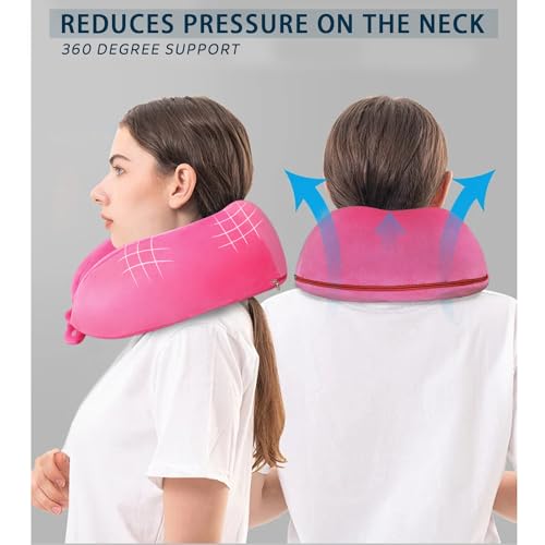 Neck Pillow Soft Memory Foam Travel Pillow Rose Red - color: Rose Red