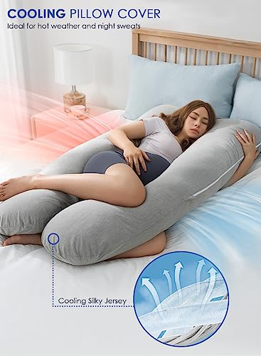 QUEEN ROSE Cooling Pregnancy Pillow, U Shaped Maternity Body Pillow, Gray - color: Grey