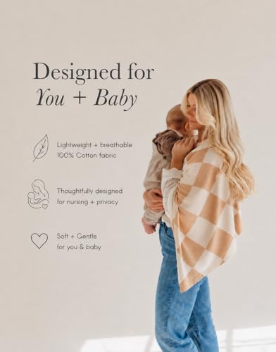 Toci Nursing Cover Poncho – Soft Breathable Breastfeeding Cover, 360° Full Coverage, Lightweight Multi-Use Nursing Scarf - color: Checkered