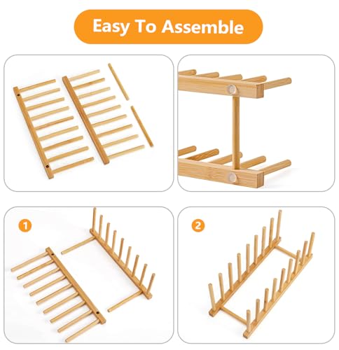 HBlife Heighten and Widen Bamboo Dish Drying Rack Plate Pot Lid Organizer - color: Rod 6inch High 8slots 1pcs