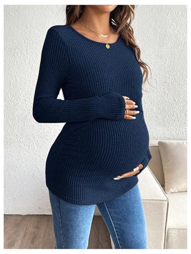 MakeMeChic Women's Maternity Shirts Nursing Top Fall Maternity Clothes - color: Dark Blue, size: Small