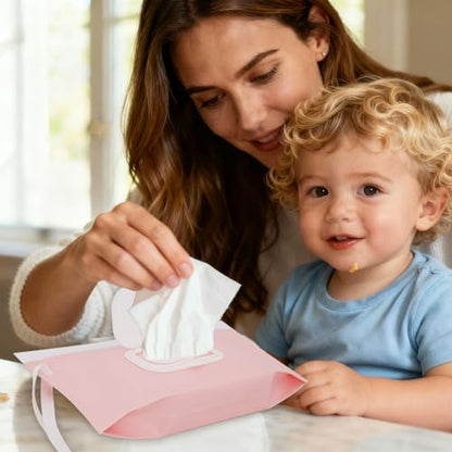 Wipe Dispenser and Wipes Container, 2 Pack Reusable Wipes Holder and Travel Wipes Case, Refillable Pouch for Baby Essentials, blush& bow Design (Blush) - color: Blush