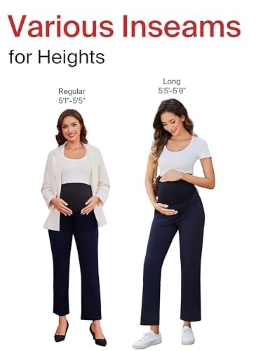 Ecavus Women's Maternity Work Pants with Seamless Over Belly Waistband - color: Navy-regular, size: Large