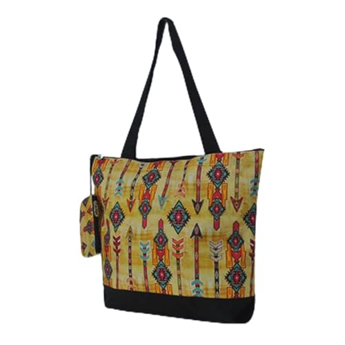 NGIL Medium Canvas Tote Bag with Coin Purse - color: Boho Tribal-black