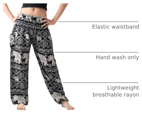 B BANGKOK PANTS Boho Harem Pants Women - color: Black Elephant, size: 20-24 Plus