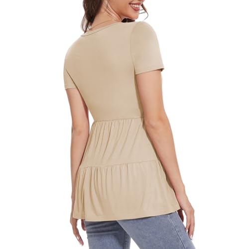 Bearsland Short Sleeve Nursing Top - color: Purple & Khaki & Green-white Flower, size: Medium