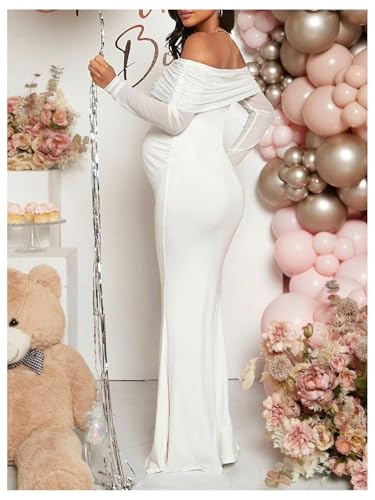 MakeMeChic Women's Maternity Dresses Off The Shoulder Ruched Long Sleeve Pregnancy Maxi Dresses