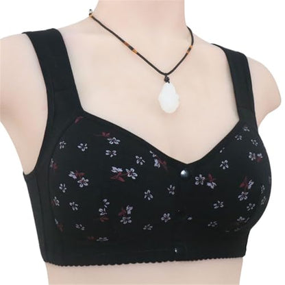 Daisy Bras for Older Women No Underwire Front Closure Comfort Senior Wireless Snap Closing Bra - color: Black