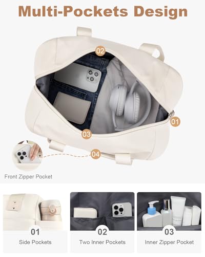 Pritent Travel Duffle Bag, Weekender Overnight Personal Item Carry On Bag - color: Beige, size: Medium