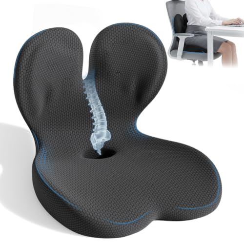 Memory Foam Seat Cushion,Orthopedic Ergonomic Seat Cushions for Tailbone,Sciatica, and Back Pressure Relief,L-Shaped Design & Adjustable Strap,Lumbar Support Pillow for Office,Car,Desk Chair - color: Black