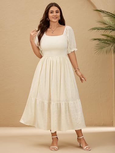 CICIDUDU Plus Size Casual Summer Milkmaid Maxi Dresses for Curvy Women - color: Beige, size: XX-Large Plus