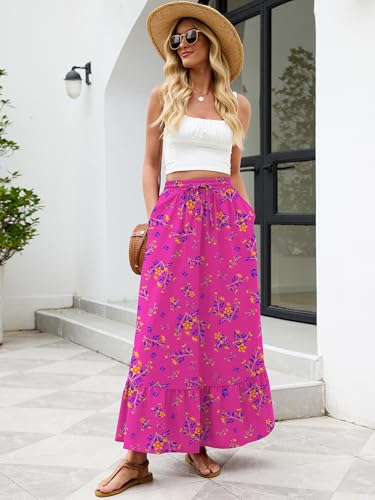 Heymoments High Waisted Maxi Skirts for Women with Pockets - color: B13-pink Osmanthus, size: Medium