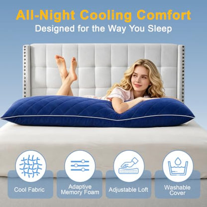 KISSKI Cooling Body Pillow for Adults, Adjustable Memory Foam Long Pillow - color: Navy