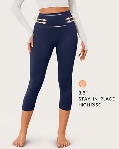 VALANDY Creamlush High Waisted Leggings for Women Full Length & Capri - color: Capris - Black*3/Dark Grey*2/Navy Blue*2, size: Medium-Large