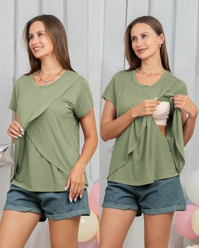 Rnxrbb 3 Pack Nursing Tops for Women Maternity Breastfeeding Shirts - color: Gray&purple&light Green, size: Medium