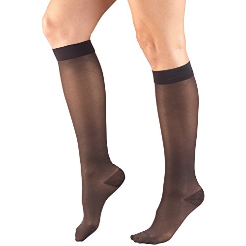 Truform Sheer Compression Stockings, 15-20 mmHg, Women's Knee High Length, Diamond Pattern, Charcoal, Medium - color: Charcoal, size: Medium (1 Pair), style: Diamond Pattern