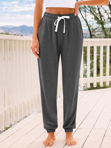 AUTOMET Women's High Waisted Lounge Sweatpants Jogger Pants with Pockets - color: Dark Grey, size: Medium