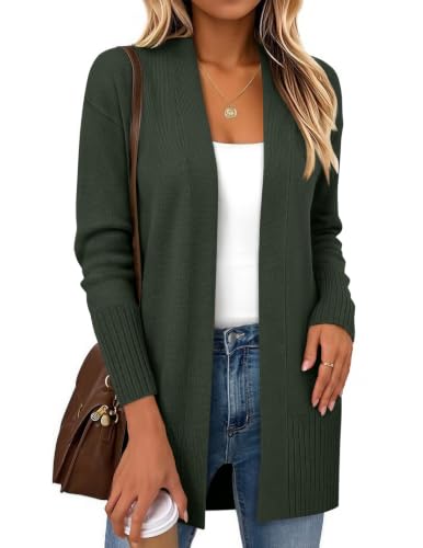 Zeagoo Cardigan Sweaters for Women Open Front Cardigans Long Sleeve Sweater - color: Green, size: Medium