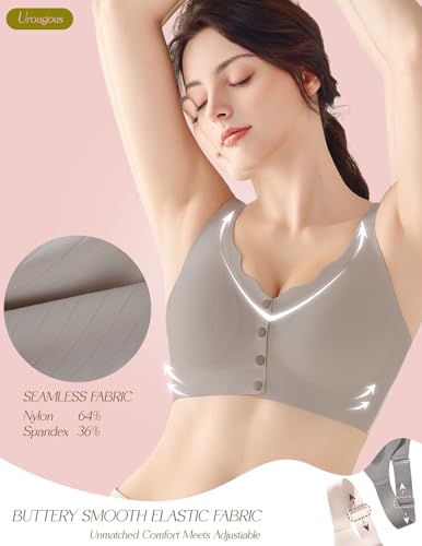 Womens Front Closure Bras for Women Seamless Soft Mastectomy Bra - color: Elegant Grey, size: Medium