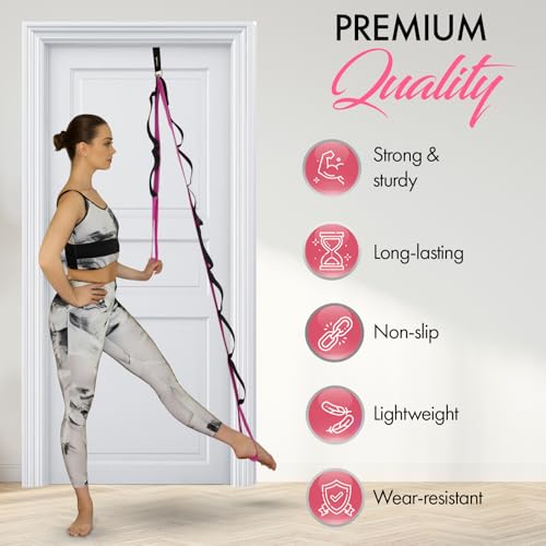 10-Loop Yoga Strap with Door Anchor for Stretching & Flexibility - color: Purple