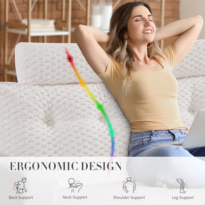 EUHAMS Headboard Pillow Queen with Neck Roll, Triangular Backrest Pillow - color: White, size: Queen
