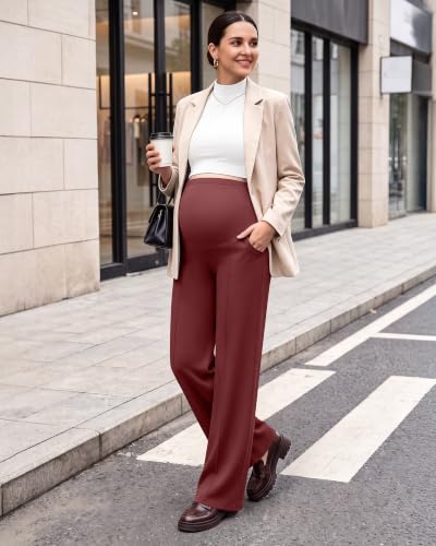 G4Free EverGoing Maternity Dress Pants Pregnancy Slacks - color: Wine, size: Large